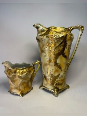1890s Antique Hand Painted Nippon Porcelain Pitcher & creamer Set